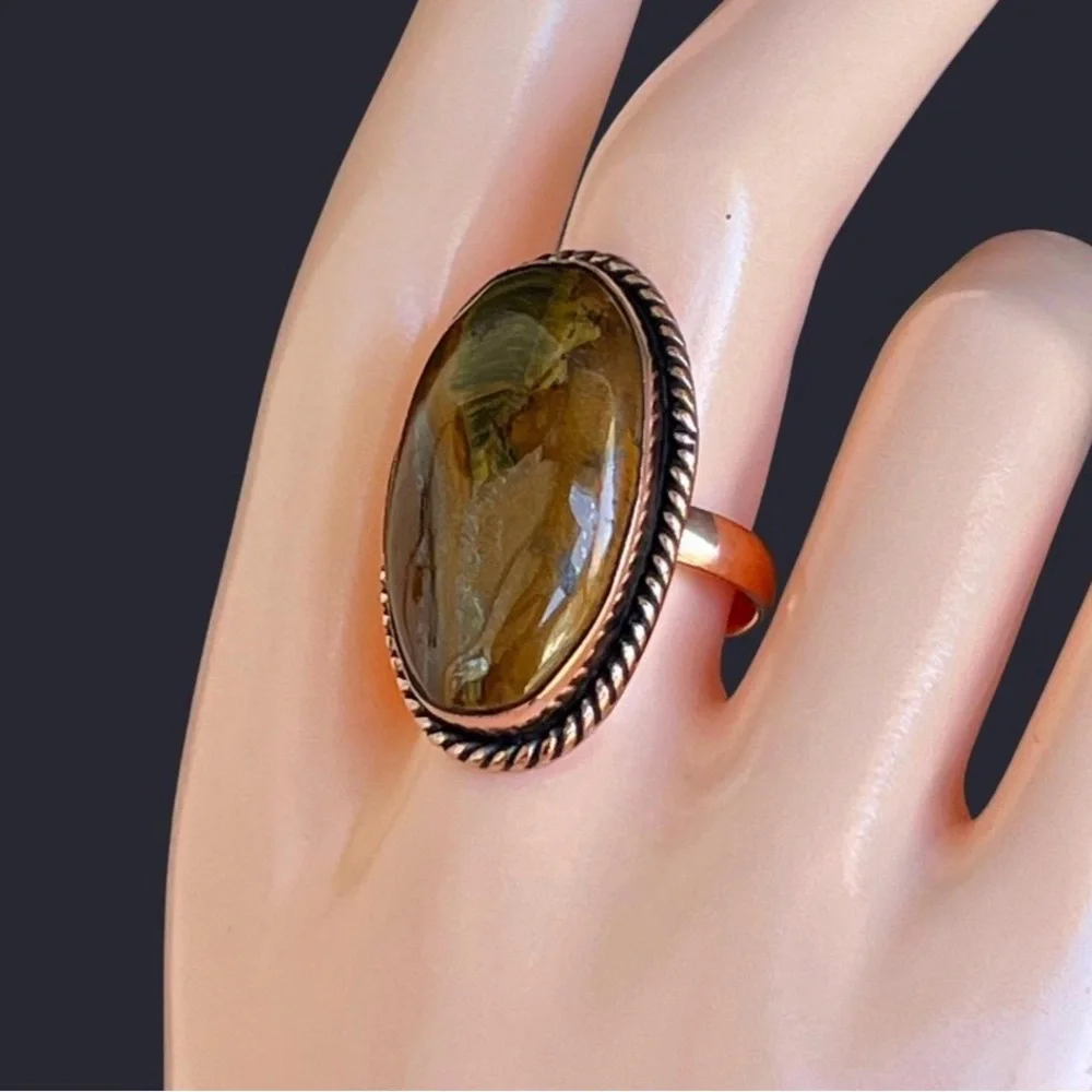 Natural Tiger’s Eye Copper Twisted Rope Ring Sz 10